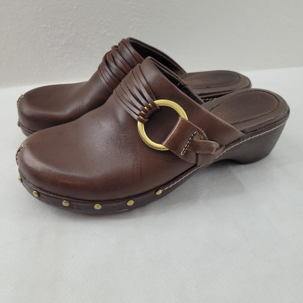 Nickels Leather Clogs Women's 7M Brown Vance Mules Heels Brass Hardware Shoes